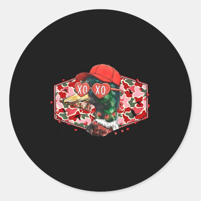 Adesivo Redondo Mallard Duck Camouflage Happy Valentine's Day Hunt (Frente)