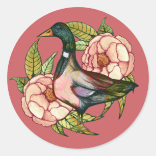 Adesivo Redondo Mallard Duck Peony Nature Lovers