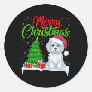 Adesivo Redondo Maltês Árvore de Natal Luz Xmas Cão Maltês