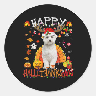 Adesivo Redondo Maltês Cachorro Halloween Cachorro Feliz Hallotha
