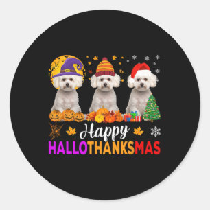 Adesivo Redondo Maltês Cachorro Halloween Natal Hallothanksmas 1