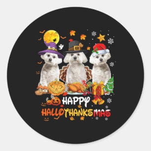 Adesivo Redondo Maltês Cão Feliz Halloween Feliz de Ação de Graças