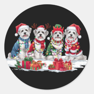 Adesivo Redondo Maltês Santa que chifre as luzes de Natal