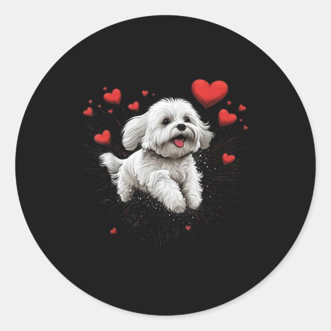 Adesivo Redondo Maltese Dog Love Heart For Valentines Day Maltese  (Frente)