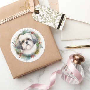 Adesivo Redondo Malti Tzu Christmas Wreath Festivo Pup