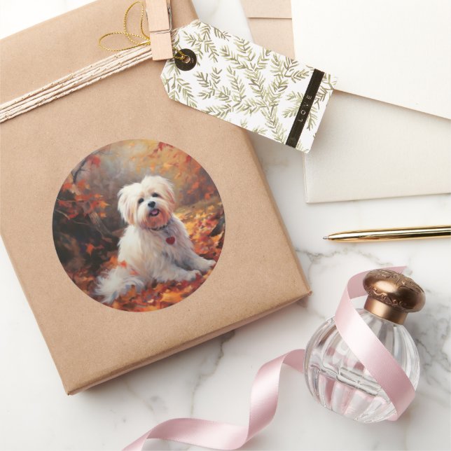 Adesivo Redondo Malti Tzu no outono Folhas caem inspiração (Presentear)