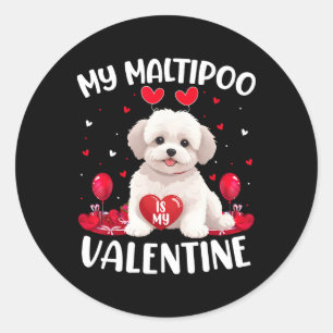 Adesivo Redondo Maltipoo É Meu Namorado Corações Maltipoo Cachorro