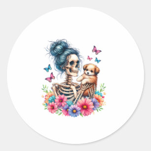 Adesivo Redondo Maluco Skeleton Cute Puppy Dog Alavanca Halloween