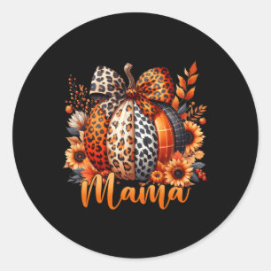 Adesivo Redondo Mama Ação de Graças Leopard Pumpkin Sunflower Coqu
