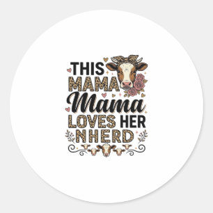 Adesivo Redondo Mama Ama Seu Rebanho Camisa Vintage Vaca Mãe Desig