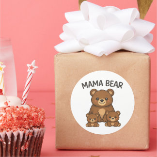 Adesivo Redondo Mama Bear and Baby Bear Cubs Cute Family Cartoon