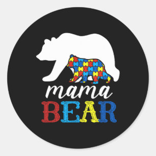 Adesivo Redondo Mama Bear Autismo Quebra-cabeça de Consciência Mãe