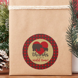 Adesivo Redondo Mama Bear Buffalo Xadrez Obrigado Stickers