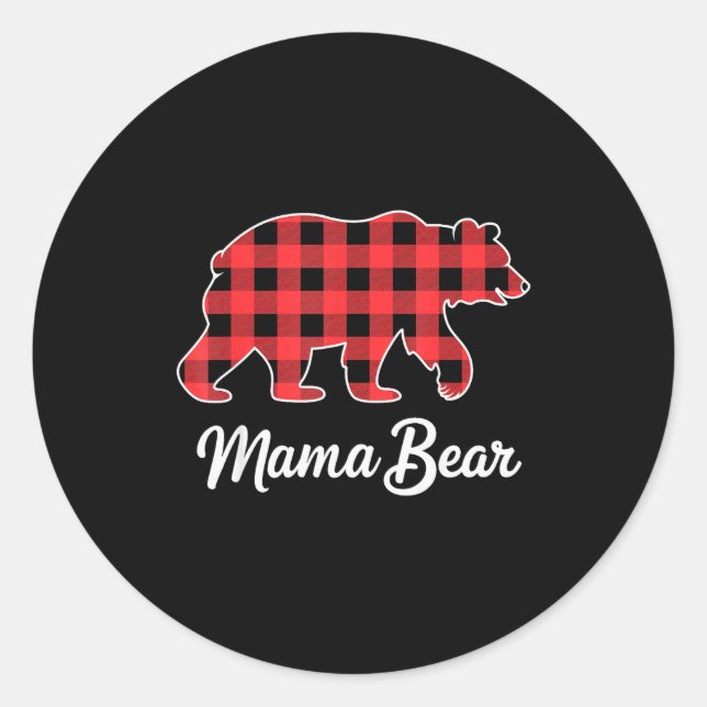 Adesivo Redondo Mama Bear Christmas Red Buffalo Plaid Family Match (Frente)