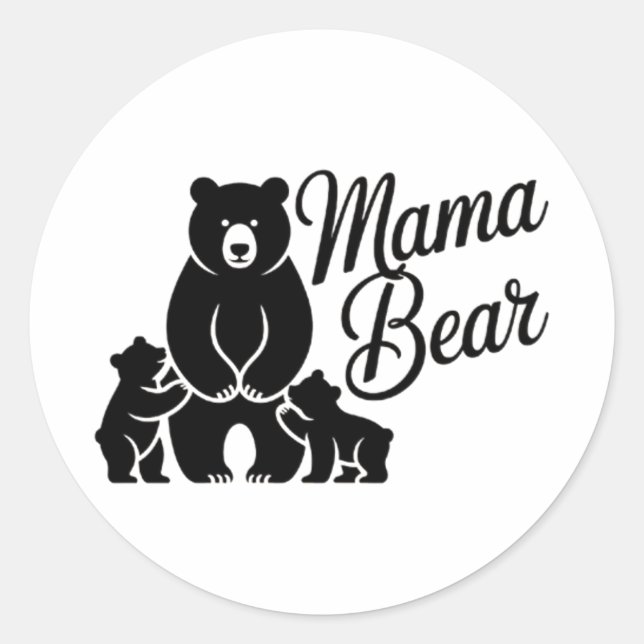 Adesivo Redondo Mama Bear with Cubs Cute Family Bear (Frente)