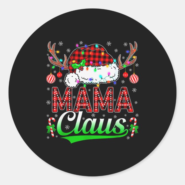 Adesivo Redondo Mama Claus Christmas Lights Matching Family Xmas P (Frente)