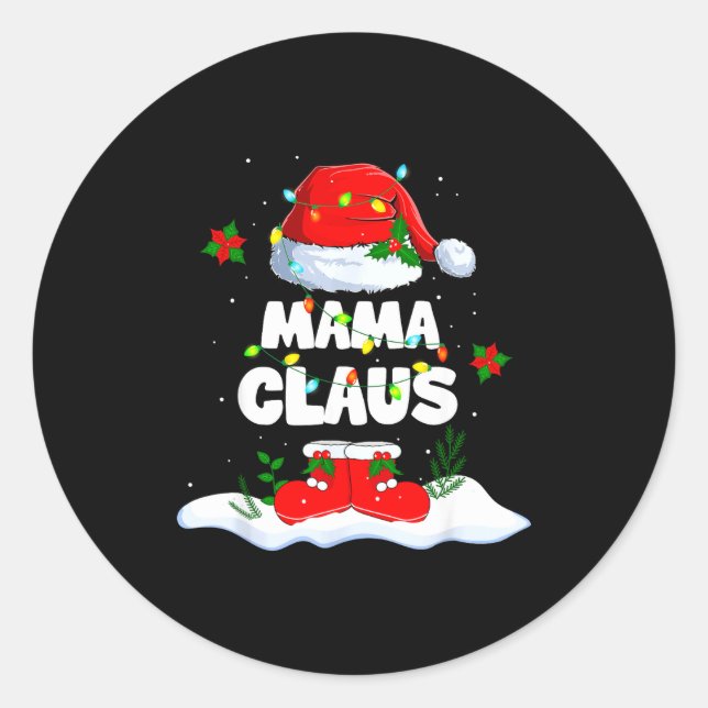 Adesivo Redondo Mama Claus Santa Matching Family Christmas Lights  (Frente)