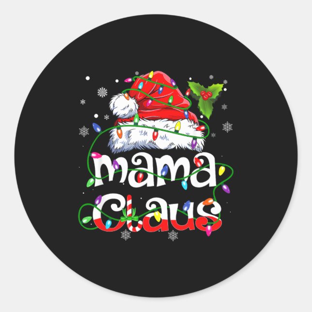 Adesivo Redondo Mama Claus Shirt Christmas Lights Pajama Family Ma (Frente)