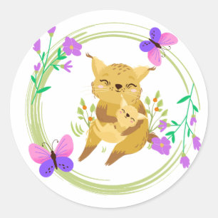 Adesivo Redondo Mama e bébé lince/adesivo wildcat