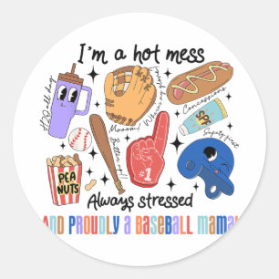 Adesivo Redondo Mama Game Day Vibes Dias de as mães Mulheres Baseb