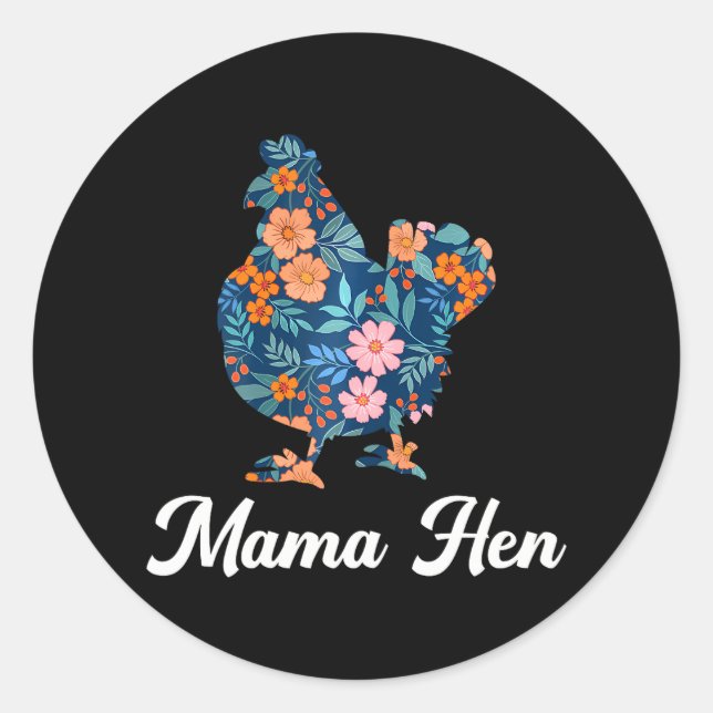 Adesivo Redondo Mama Hen Dia de as mães Galinha Floral Fazenda (Frente)