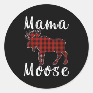 Adesivo Redondo Mama Moose Família de Natal Pijama Vermelho & Pret