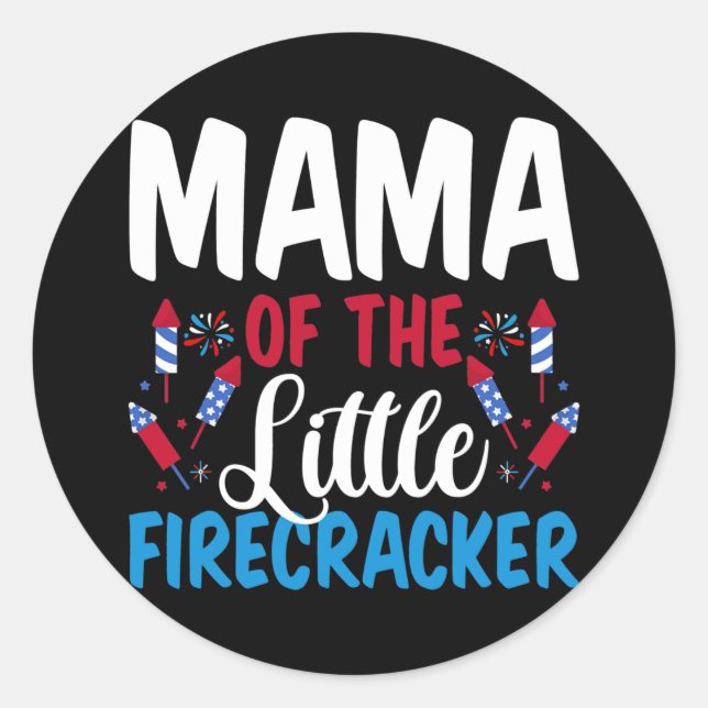 Adesivo Redondo Mama Of The Little Firecracker 4th of July (Frente)