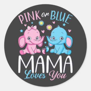 Adesivo Redondo Mama Rosa Ou Azul Te Ama Bebê Elefante