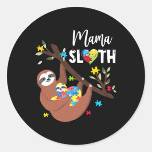 Adesivo Redondo Mama Sloth Quebra-cabeça Piece Autismo Sensibiliza