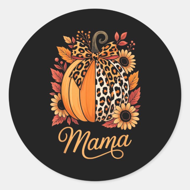 Adesivo Redondo Mama Thanksgiving Leopard Pumpkin Sunflower Coquet (Frente)