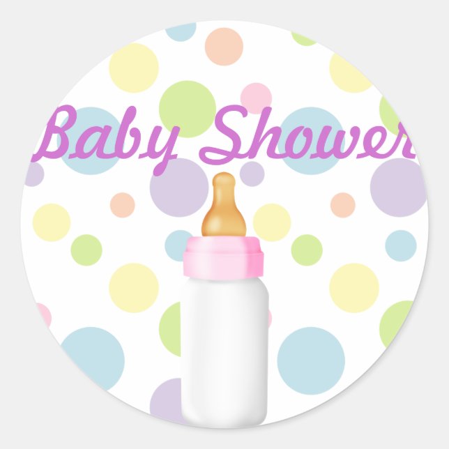 Adesivo Redondo Mamadeira & Pontos Baby Shower Adesivo/selo (Frente)