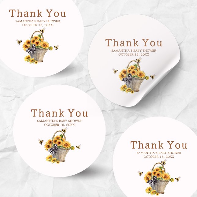 Adesivo Redondo MAMÃE a CHÁ DE FRALDAS (Mommy to Bee Sunflower Baby Shower Sticker)