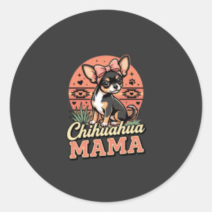 Adesivo Redondo Mamãe Chihuahua Fofa com Laço Mãe de Cachorro