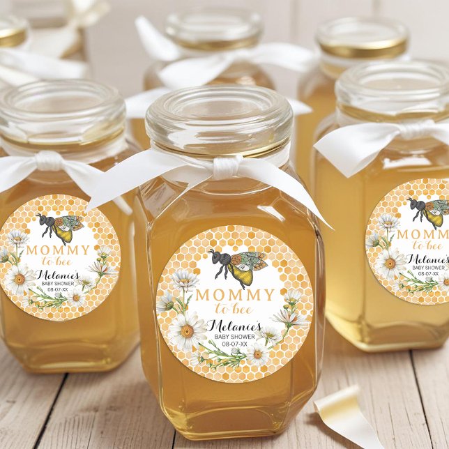 Adesivo Redondo Mamãe de abelha para Chá de fraldas de abelha | Fl (Bee Baby Shower Favor Stickers)