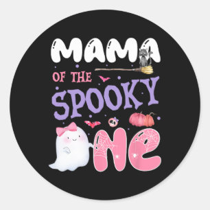 Adesivo Redondo Mamãe De Um primeiro aniversario Rosa De Halloween