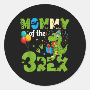 Adesivo Redondo Mamãe do T-Rex de 3º Aniversário Aniversário Dinos