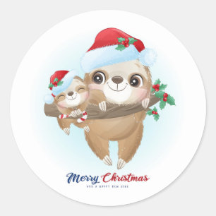 Adesivo Redondo Mamãe e Baby Christmas Sloths
