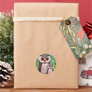 Adesivo Redondo Mamãe e Baby Owl