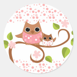 Adesivo Redondo Mamãe e Bebê Coruja