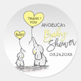 Adesivo Redondo Mamãe e Chá de fraldas Elefante AMARELO Coração Bo