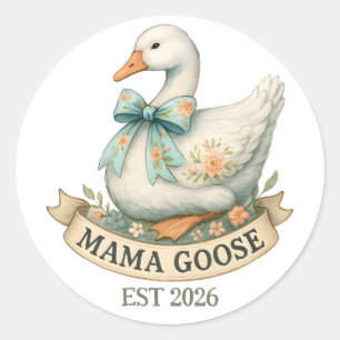 Adesivo Redondo Mamãe Gansa Fofa Animal de Fazenda Vintage Mãe Gan
