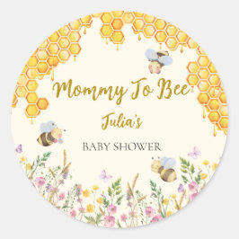 Adesivo Redondo Mamãe para Chá de fraldas Floral de Abelha-Cute