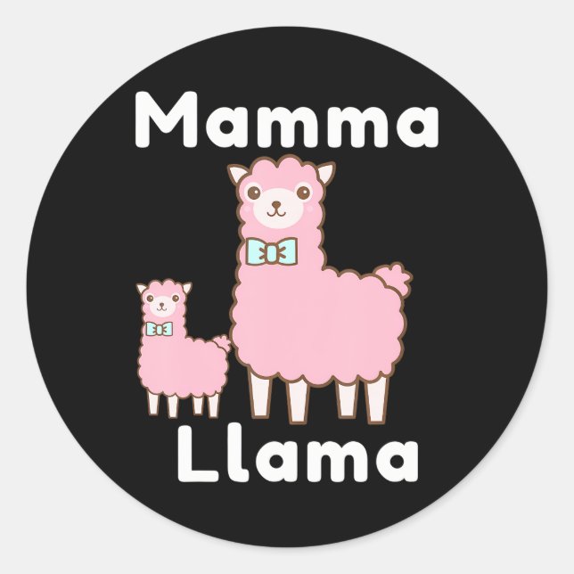 Adesivo Redondo Mamãe Rosa Bonita Llama Novelty Funny Llama (Frente)