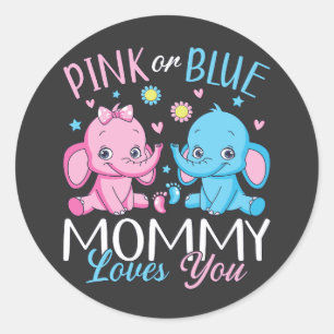 Adesivo Redondo Mamãe Rosa Ou Azul Te Ama Bebê Elefante