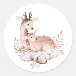 Adesivo Redondo Mamães de Aquarela e Pavimento de Veado