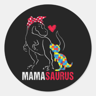Adesivo Redondo Mamasauro T Rex Dinossaur Mama Saurus Autism Aware