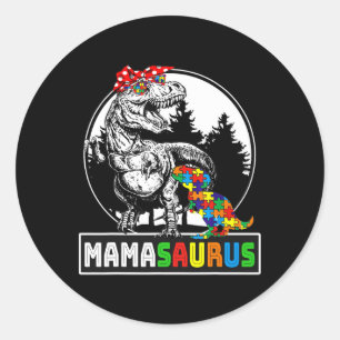 Adesivo Redondo Mamasauro T Rex Dinossaur Mama Saurus Autism Aware