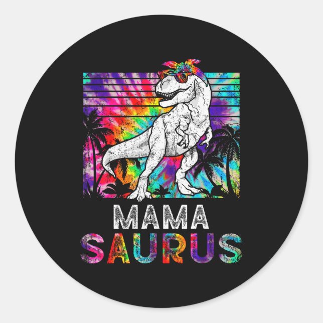 Adesivo Redondo Mamasaurus Dinosaur Mama Saurus Family Matching Ti (Frente)