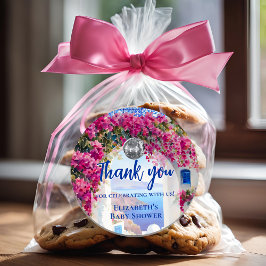 Adesivo Redondo Mamma Mia Greek Disco Ball Blue Tiles Thank You