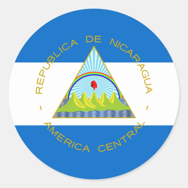 Adesivo Redondo Manágua Flag & Casaco de Armas, Bandeira da Nicará (Frente)